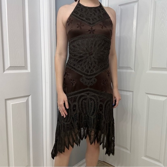 Vintage Cache Dress Midi Halter Lace Brown Black Boho Cocktail Size Extra  Small - www.joarbit.com